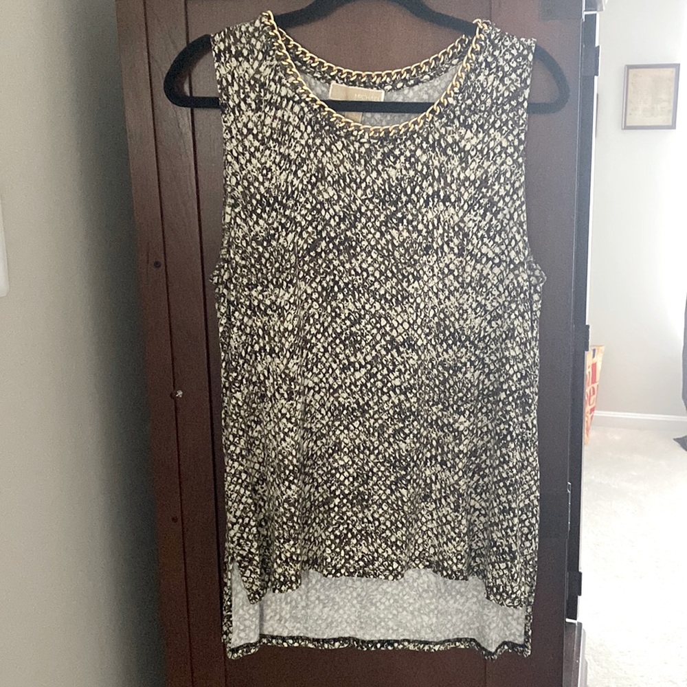 Brown/white/black leopard-print stretchy sleeveless top by Michael Kors, sz L